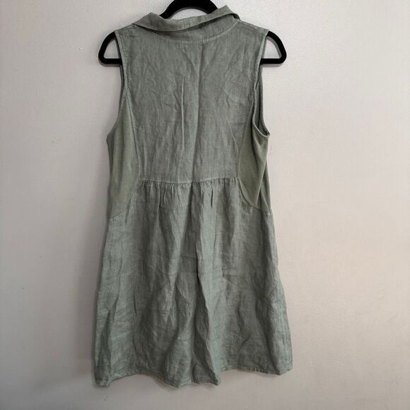 Terzo Millennio green linen sleeveless collared dress size large - Picture 2 of 6